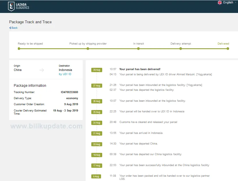 Mengecek Resi di Lazada